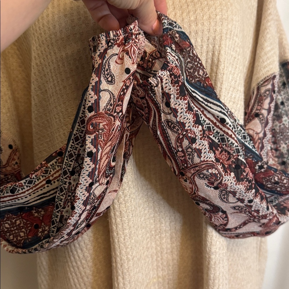 Gypsies & Moondust Boho Paisley Sleeve Waffle Knit Top Large Oversized - Picture 9 of 11